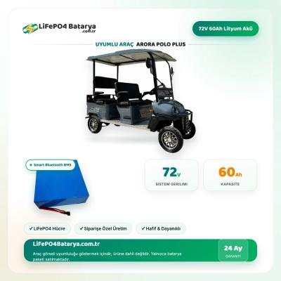 72 Volt 60 Ah Arora Polo Plus Uyumlu LiFePO4 Lityum Akü (JK Smart Bluetooth BMS)