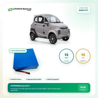 72 Volt 75 Ah Kuba City Uyumlu LiFePO4 Lityum Akü (JK Smart Bluetooth BMS)