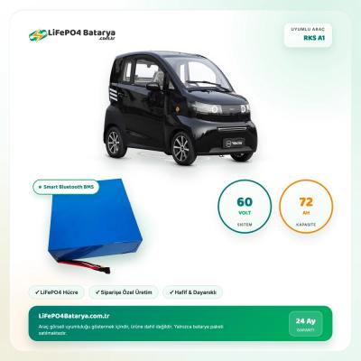 60 Volt 72 Ah RKS A1 Uyumlu LiFePO4 Lityum Akü (JK Smart Bluetooth BMS)